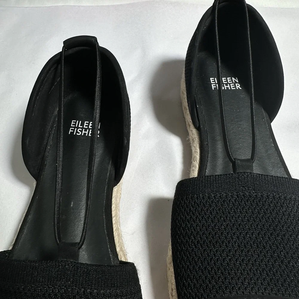 Eileen Fisher Mews Mesh‎ Slip On Espadrille Sandals Women's Sz 7.5 Black Elastic